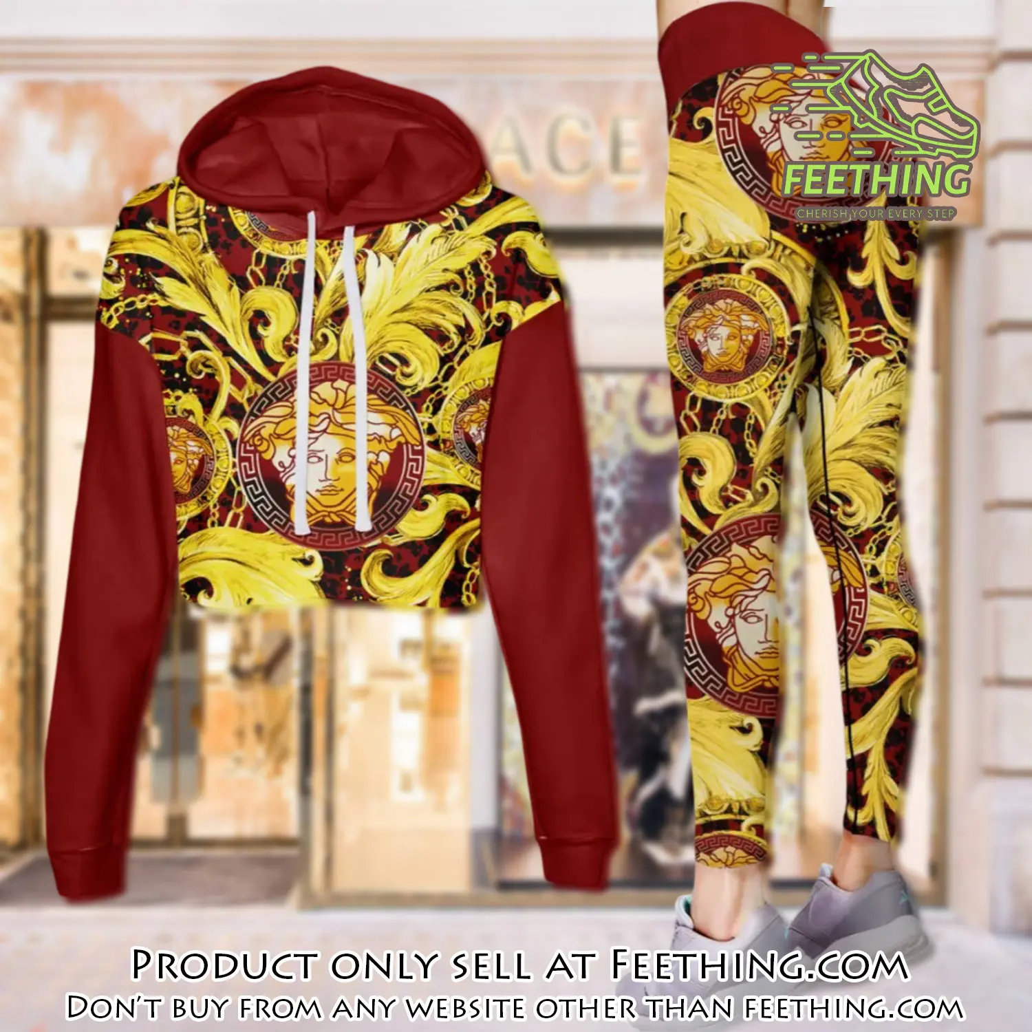 Versace golden medusa red luxury brand clothes leggings and crop top set for women ft4342879